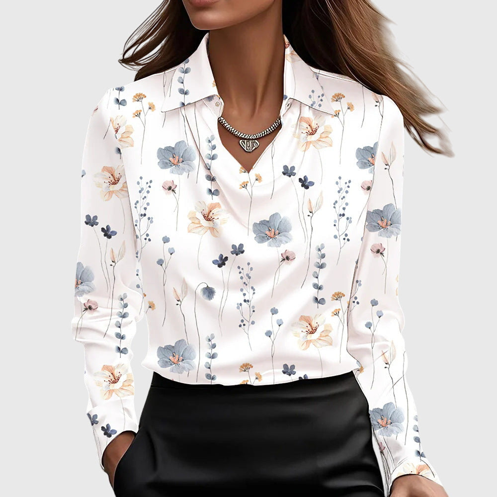 Sylvie™ | Blus med Lyxig Glans och Plisserad Hals