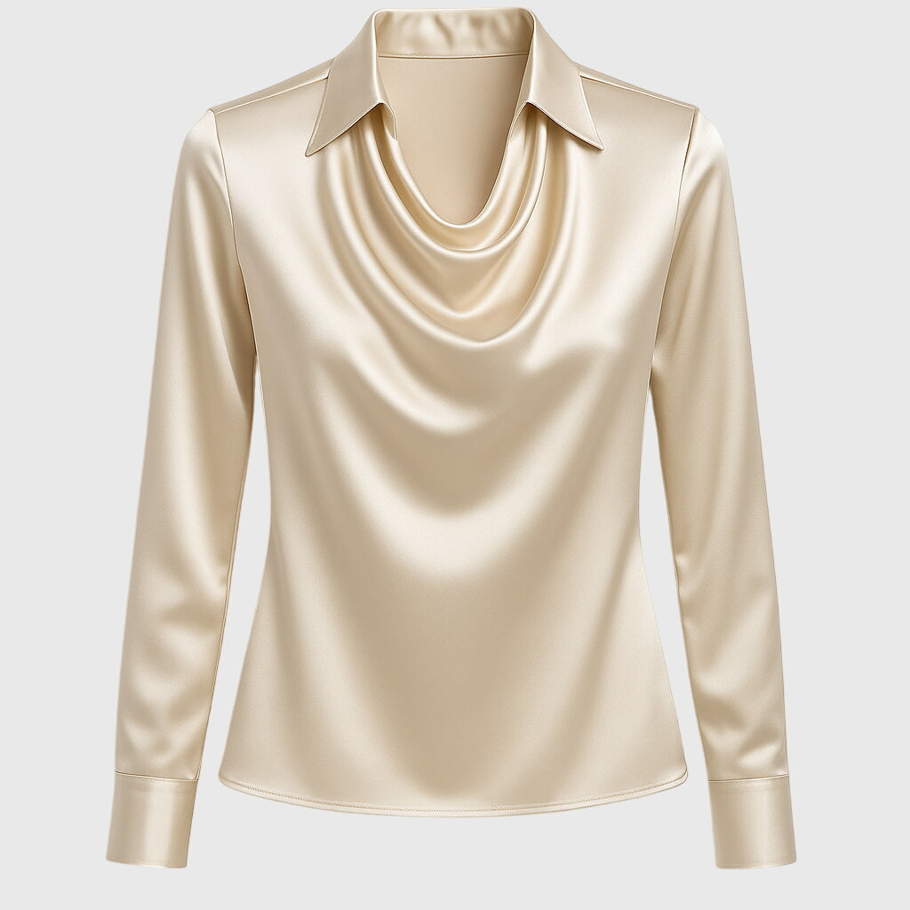 Sylvie™ | Blus med Lyxig Glans och Plisserad Hals