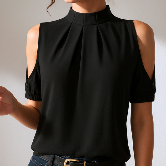 Inge™ | Svart Plisserad Blus med Slitsärmar