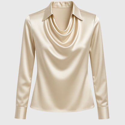Sylvie™ | Blus med Lyxig Glans och Plisserad Hals