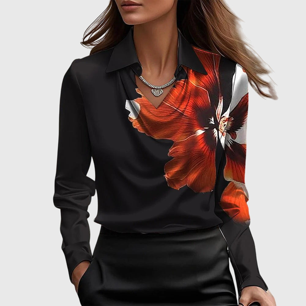 Sylvie™ | Blus med Lyxig Glans och Plisserad Hals